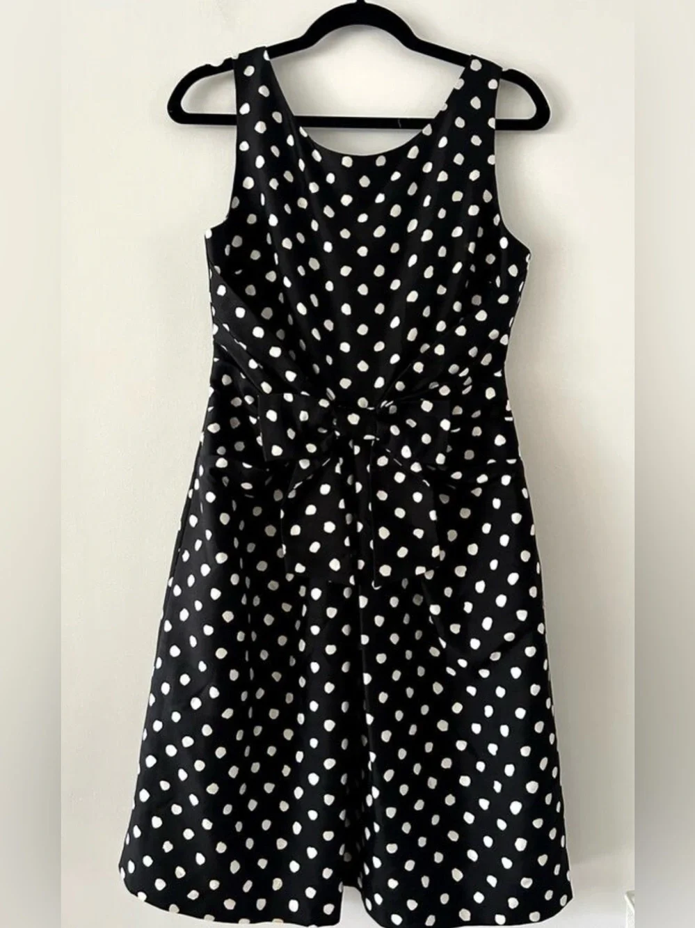♠️👓♠️👓♠️ kate spade Black&White Silk Polkadot BIG BOW “Jillian” Dress sz12 EUC